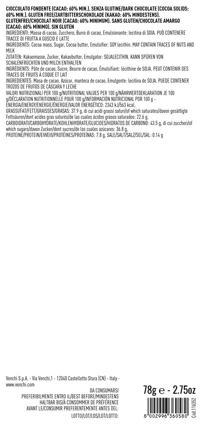 Tavoletta di Cioccolato Fondente 60%