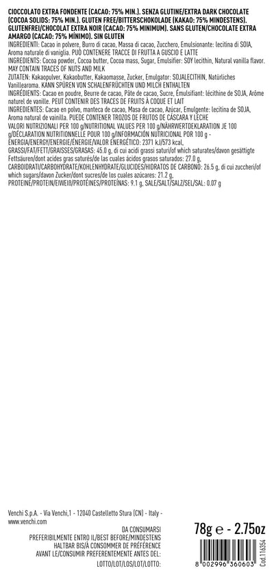 Tavoletta di Cioccolato Extra Fondente 75%