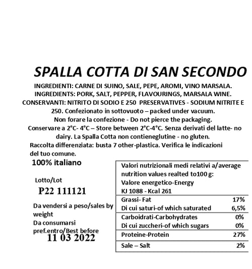 Spalla Cotta Tradizionale di San Secondo
