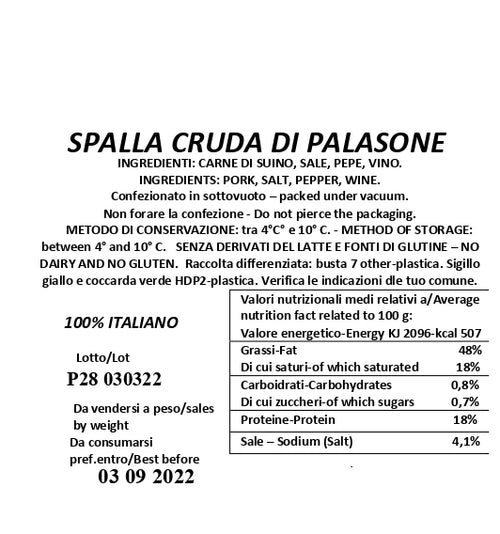 Spalla Cruda di Palasone Senz'Osso pulita e sottovuoto