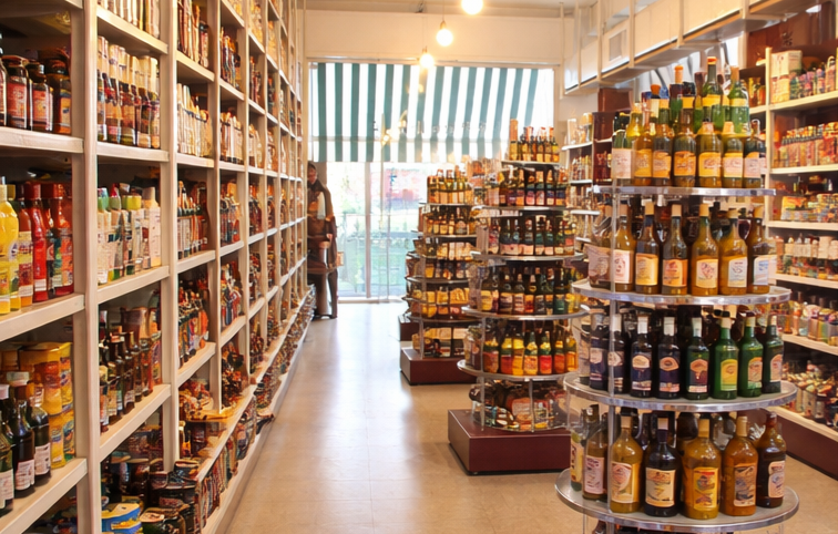 Drogheria Pedrelli Parma: l'interno del negozio storico con scaffali di specialità gastronomiche