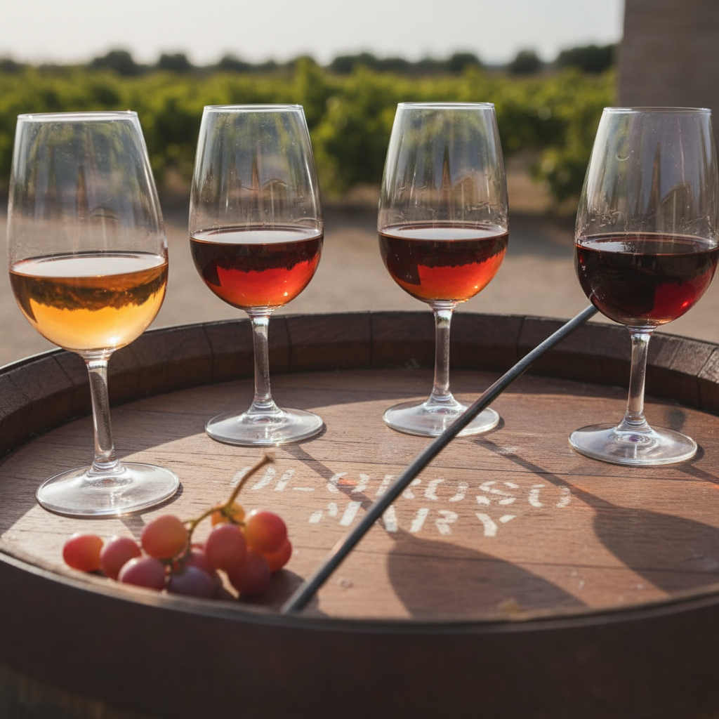 Calici di Sherry Oloroso su botte in legno nelle cantine di Jerez