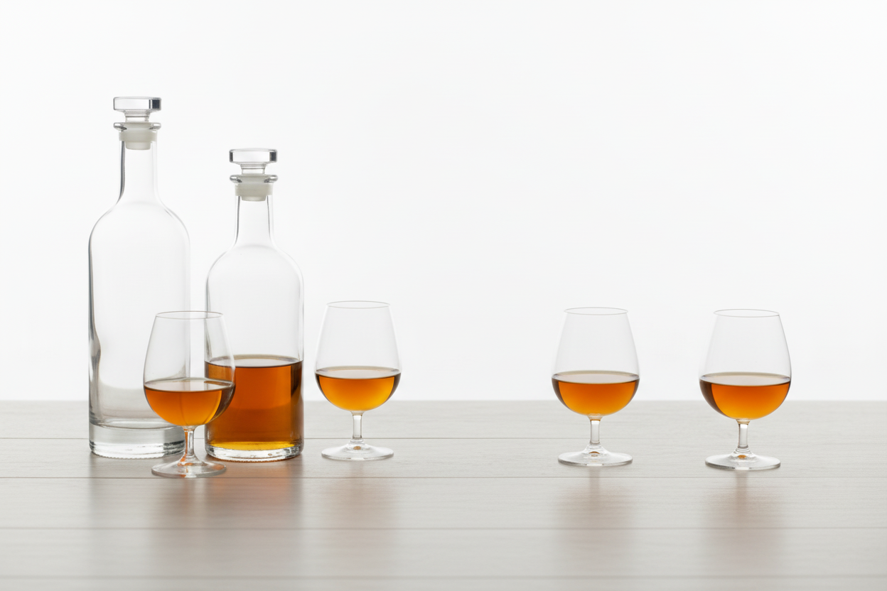 Selezione di brandy italiani pregiati con bicchieri da degustazione – Drogheria Pedrelli