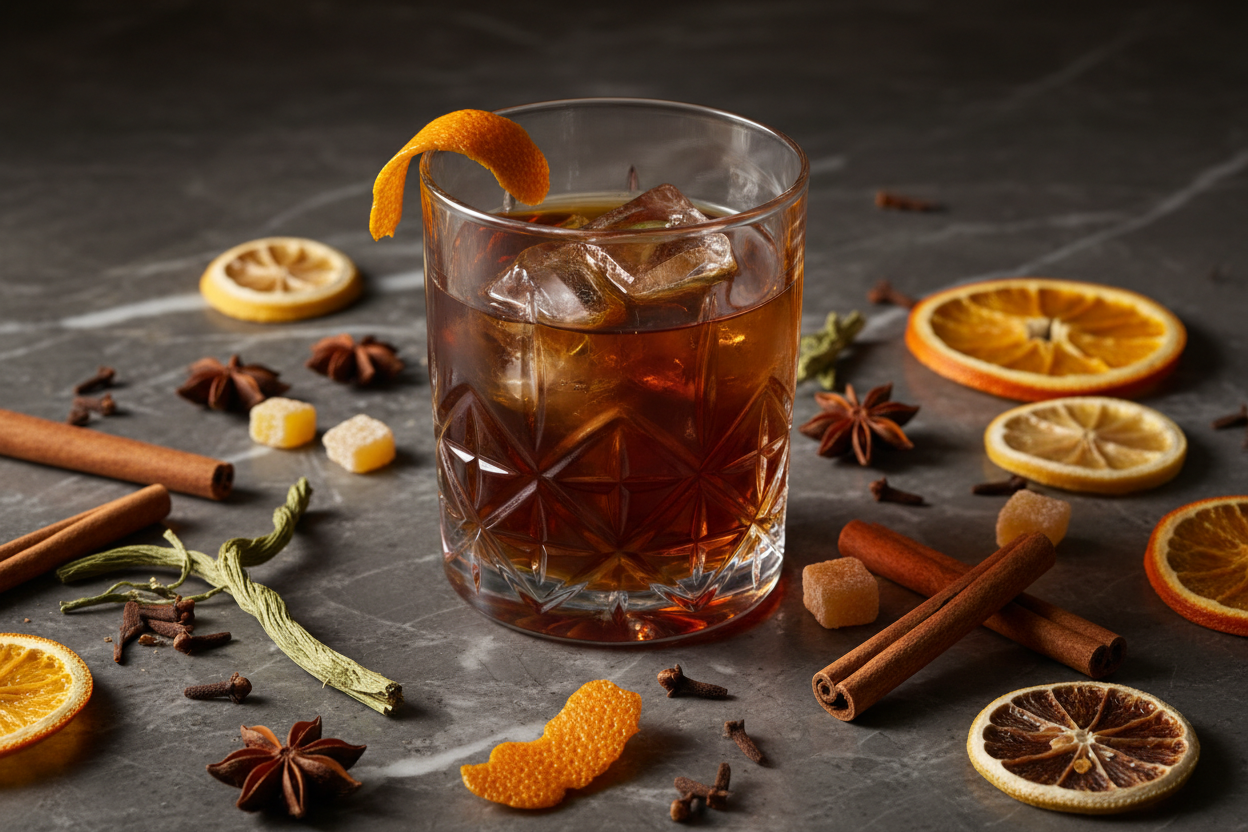 Vermouth in un bicchiere con botaniche