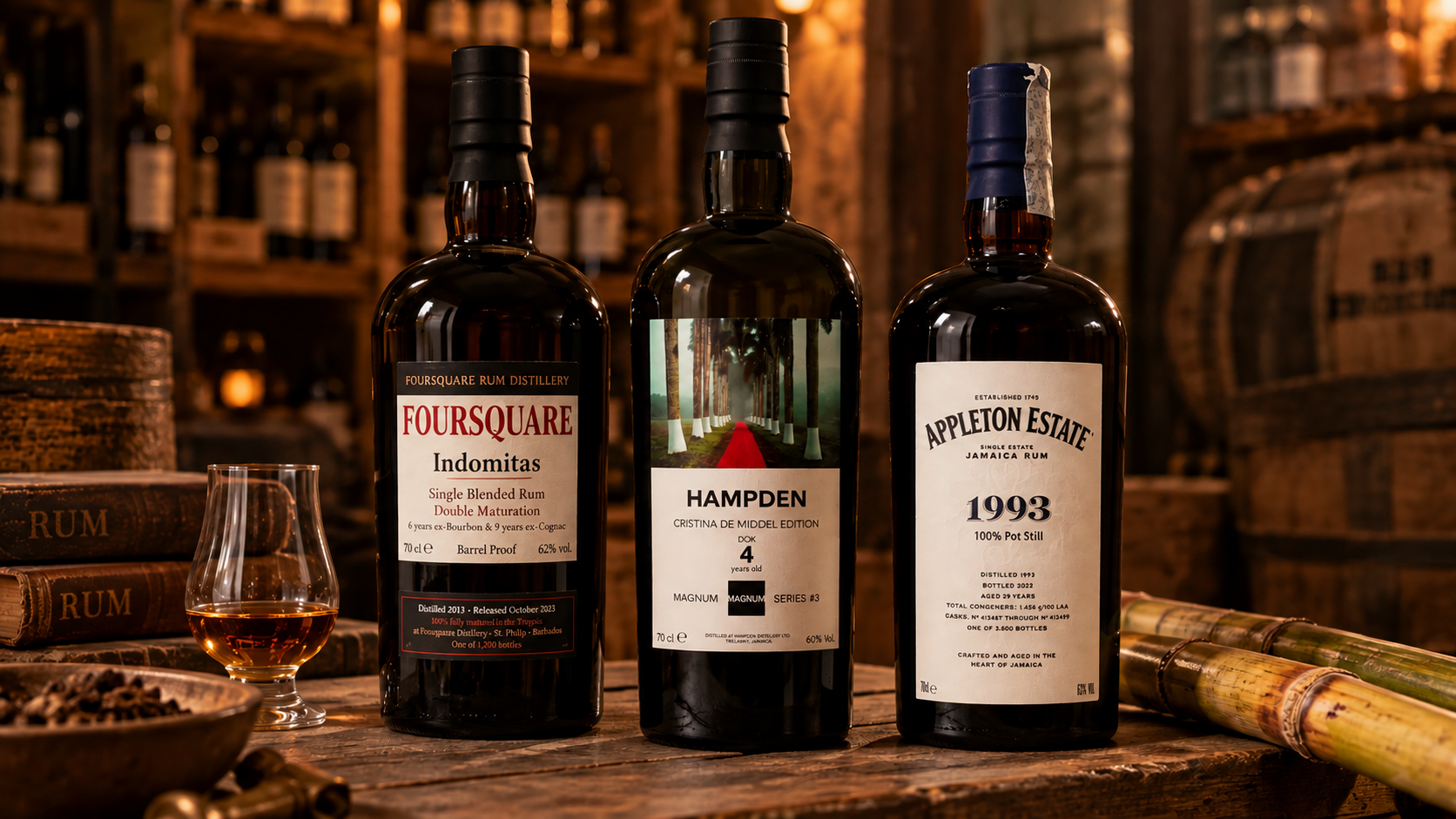 Rum rari e da collezione di distillerie come Foursquare, Hampden e Appleton Estate
