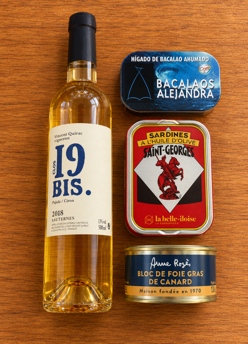 Confezione Regalo Foie Gras e Sauternes con sardine e fegato di baccalà affumicato