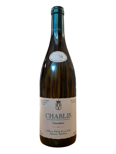 Bottiglia di vino bianco secco francese Chablis Vauclaire di  Gilbert Picq et Fils