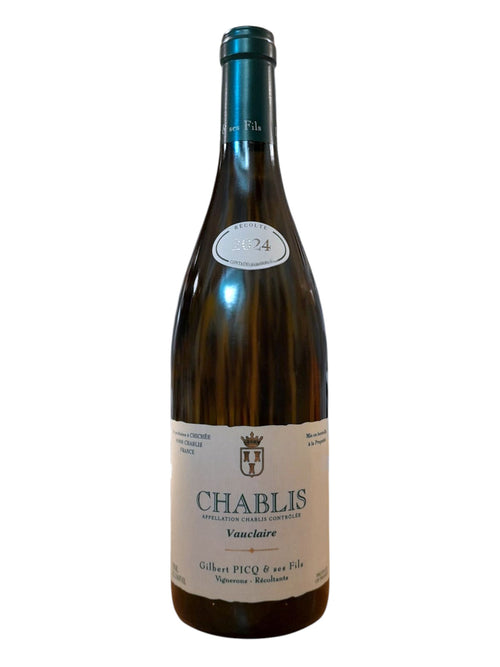 Bottiglia di vino bianco secco francese Chablis Vauclaire di  Gilbert Picq et Fils