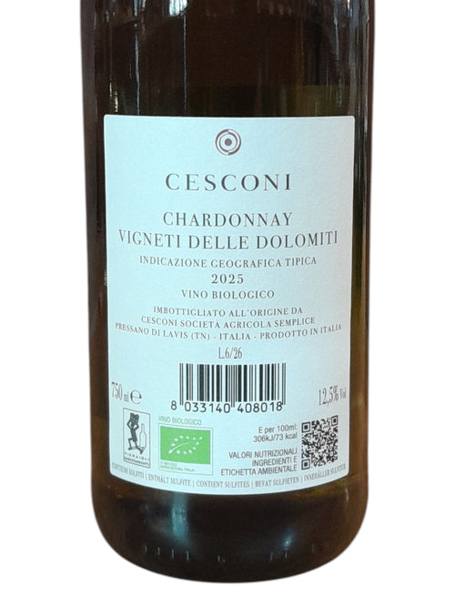 Etichetta del vino bianco secco Chardonnay di Cesconi