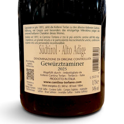 Etichetta di Gewurztraminer Alto Adige DOC Cantina Terlano