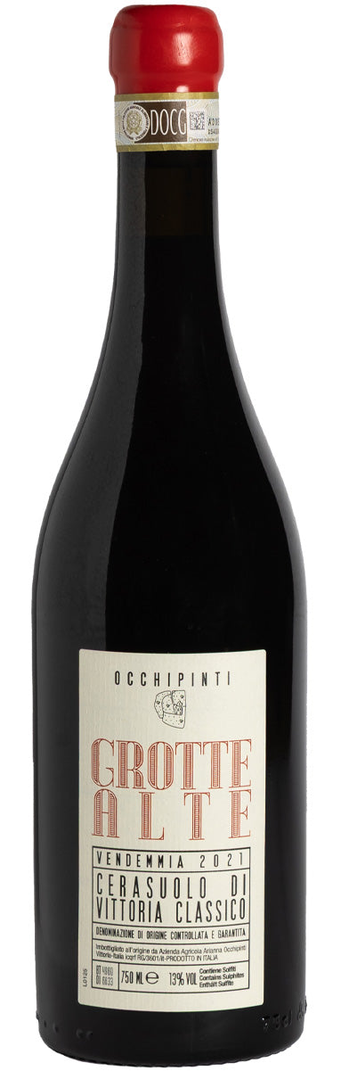 bottiglia di vino rosso Grotte Alte Cerasuolo di Vittoria DOCG dell'azienda siciliana Occhipinti