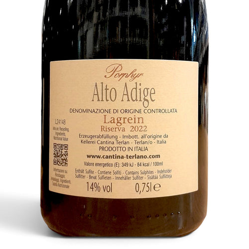 Etichetta di Lagrein Riserva Porphyr Cantina Terlano