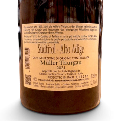 Etichetta di Müller Thurgau Alto Adige DOC Cantina Terlano 