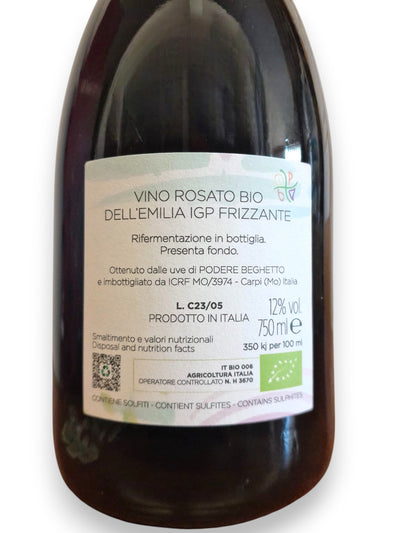 Niki Rosato Frizzante Biologico – Podere Beghetto | Lambrusco Marani dettaglio etichetta