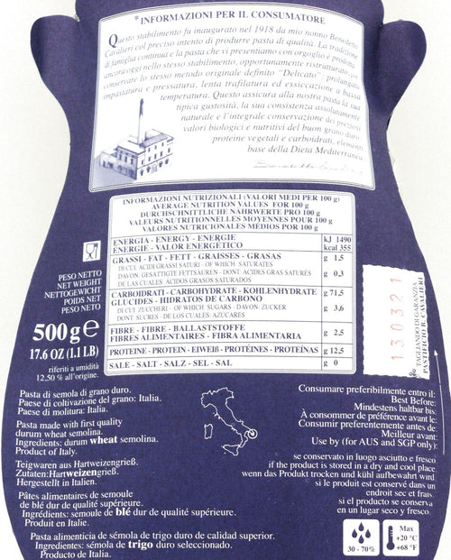 dettaglio etichetta pasta Cavalieri
