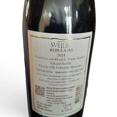 Etichetta della bottiglia di vino Ribolla Ivi di Svetlik