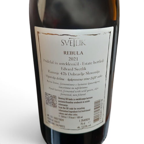 Etichetta del vino bianco macerato Ribolla Svetlik