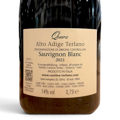Etichetta di Sauvignon Quarz Cantina Terlano Alto Adige
