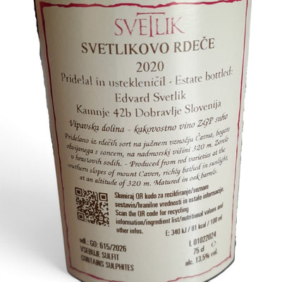 etichetta di vino Svetlikovo Rdeče di Svetlik
