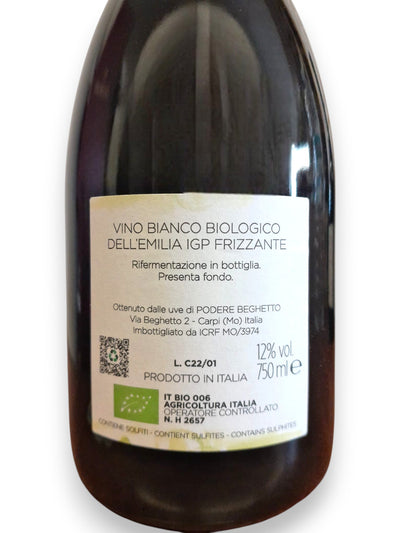 Tre Pechi Bianco – Pignoletto Frizzante Biologico | Podere Beghetto dettaglio etichetta