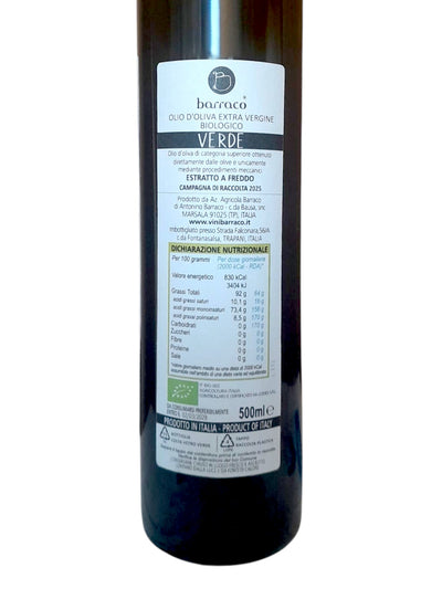 Dettaglio dell'etichetta dell'Olio Extravergine di Oliva Siciliano Biologico di Barraco