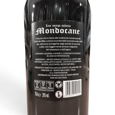 Etichetta ingredienti Amaro Mondocane al caffè
