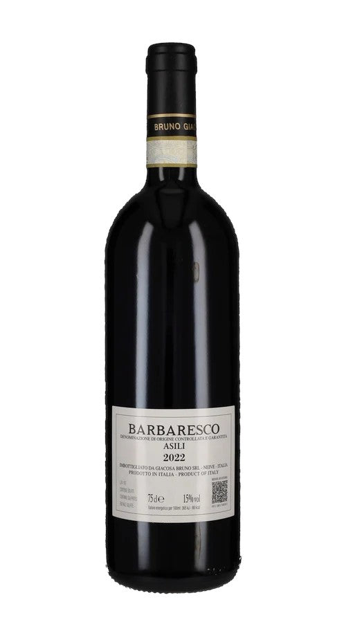 Dettaglio etichetta Barbaresco Asili Bruno Giacosa, grande vino rosso delle Langhe da uve Nebbiolo