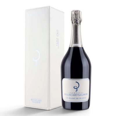 Bottiglia di Champagne Billecart-Salmon Blanc de Blancs Grand Cru con astuccio