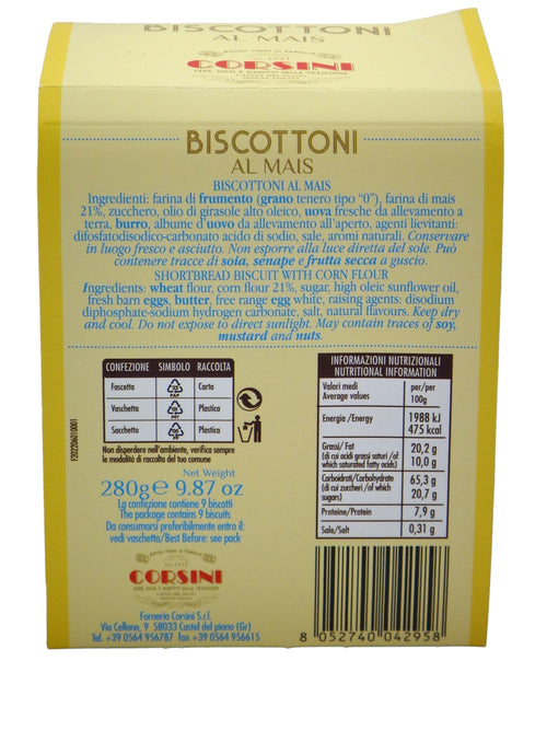 Ingredienti e valori nutrizionali Biscottoni al Mais Corsini 280 g