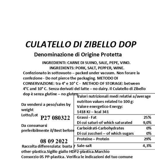 Culatello Platino Spigaroli Antica Corte Pallavicina etichetta