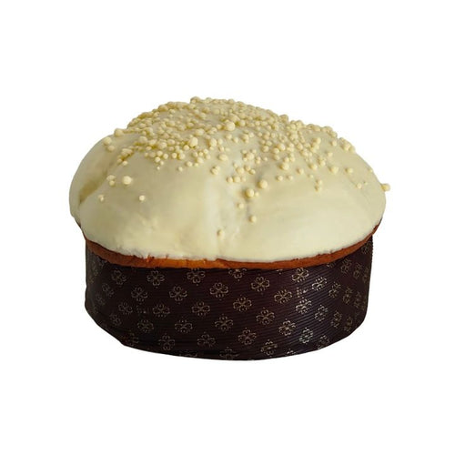 Panettone Barocco Bianco di Sicilia con copertura di cioccolato bianco e interno al caramello