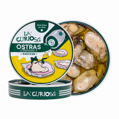 Ostriche affumicate in olio d'oliva La Curiosa, confezione da quattro pezzi