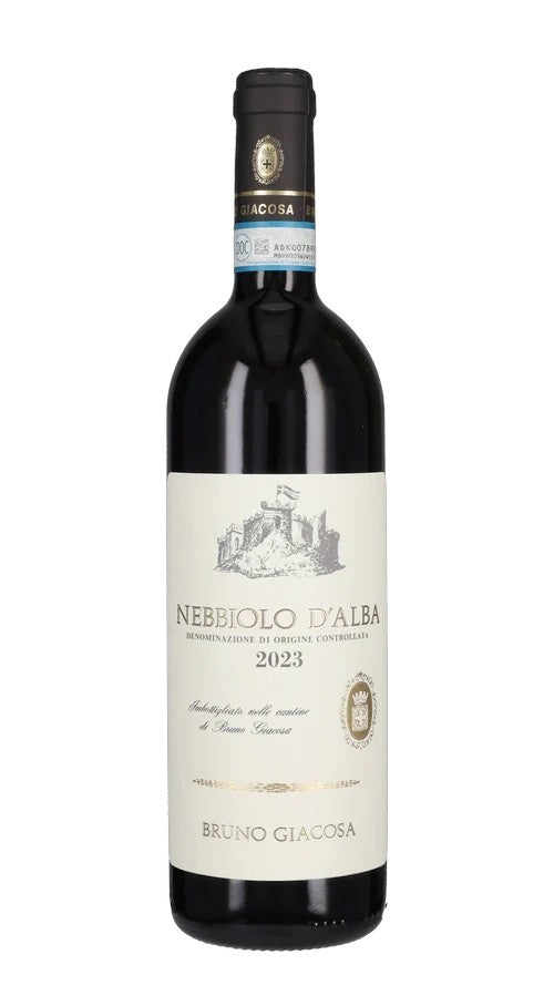 Bottiglia di Nebbiolo d’Alba Bruno Giacosa, vino rosso piemontese DOC da uve Nebbiolo