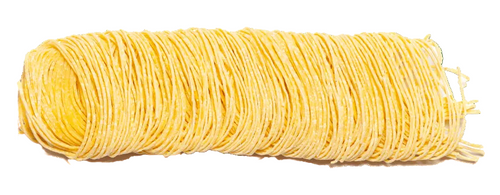 Dettaglio dei Tagliolini Fini Cocco, pasta all’uovo artigianale tagliata in matassine