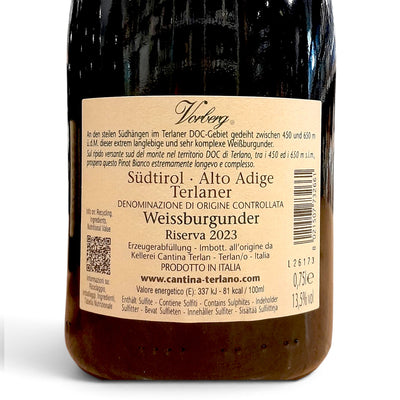 Etichetta Pinot Bianco Vorberg Riserva Cantina Terlano