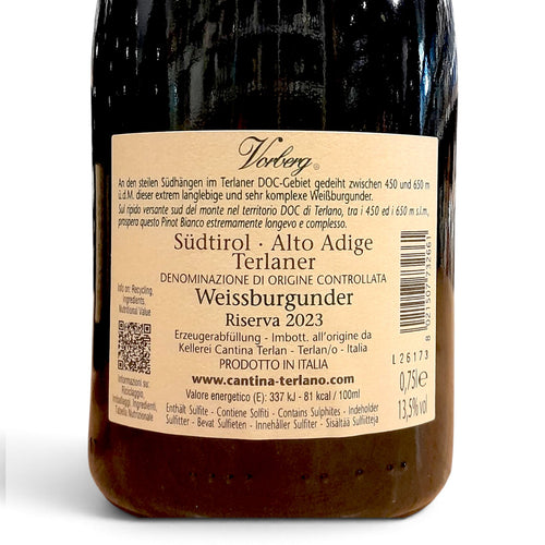 Etichetta Pinot Bianco Vorberg Riserva Cantina Terlano
