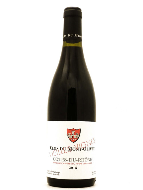 Bottiglia di vino rosso francese Côtes du Rhône Rouge Vieilles Vignes di Clos du Mont-Olivet