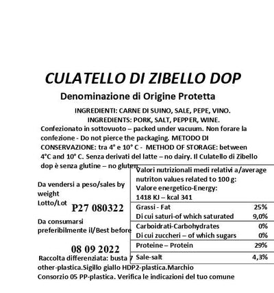 Culatello di Zibello DOP Metà pulito sottovuoto Podere Cadassa etichetta