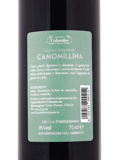 Etichetta del liquore di Colombo alla camomilla