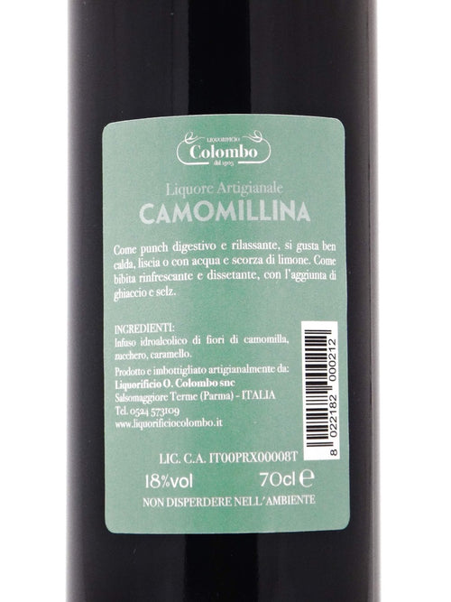 Etichetta del liquore di Colombo alla camomilla