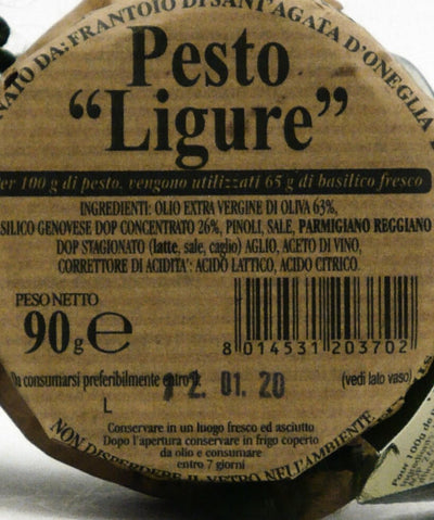 etichetta del Pesto ligure Frantoio Sant'Agata d'Oneglia
