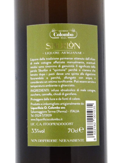 Etichetta del liquore alle mele cotogne Sburlone di Colombo