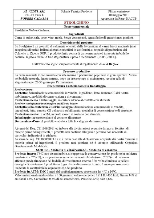 Strolghino Podere Cadassa – scheda tecnica