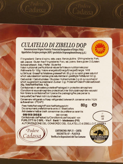 Vaschetta di Culatello di Zibello DOP Podere Cadassa Dettaglio etichetta
