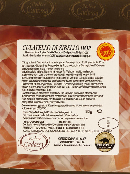 Vaschetta di Culatello di Zibello DOP Podere Cadassa Dettaglio etichetta