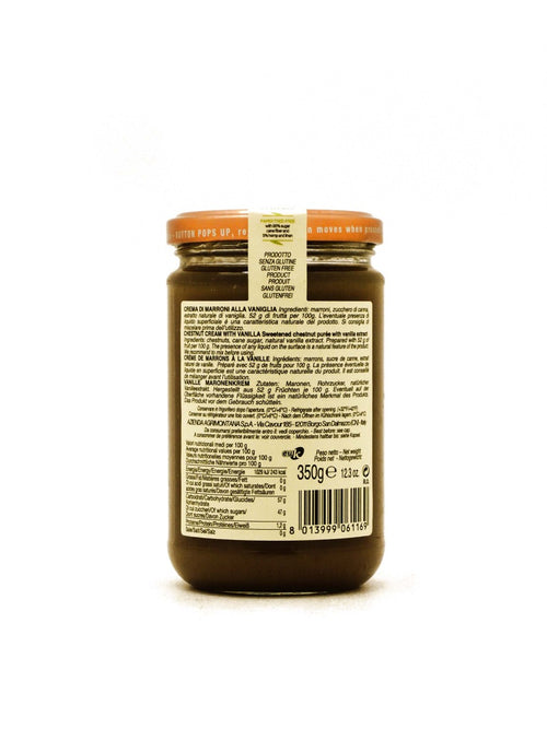 Etichetta della crema di marroni Agrimontana con ingredienti e valori nutrizionali