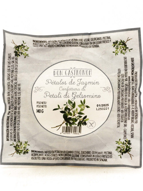 Etichetta con ingredienti e valori nutrizionali della confettura ai petali di Gelsomino di Don Gastronom