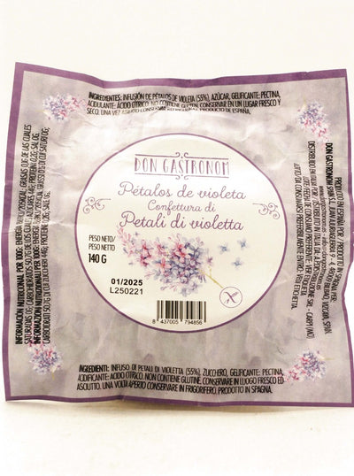 Etichetta della Confettura di Petali di Violetta Don Gastronom con ingredienti e valori nutrizionali