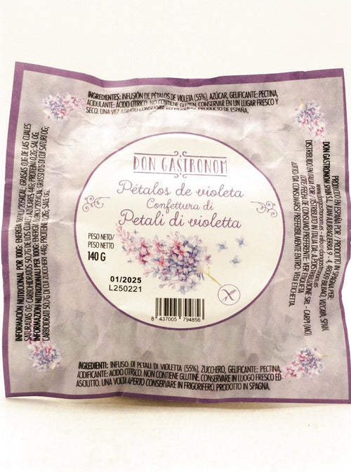 Etichetta della Confettura di Petali di Violetta Don Gastronom con ingredienti e valori nutrizionali