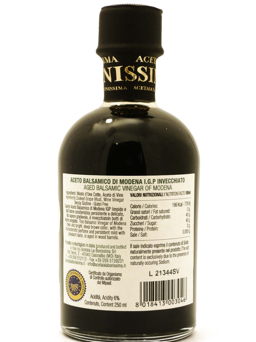 etichetta dell'Aceto Balsamico di Modena IGP Invecchiato Sigillo Verde dell'acetaia La Bonissima